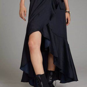 Anthropologie Maeve Ruffled Wrap Maxi Skirt - Black